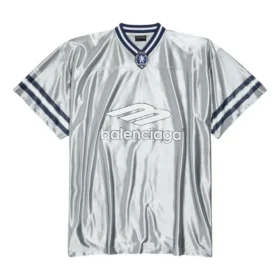 3B Football V-Ausschnitt Glänzendes Jersey Oversize „Grau-Weiß“ 857113TTVQ71461