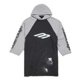 3B Stencil Raglan-T-Shirt mit Kapuze, Oversize „Black“ 790403TQVT51083