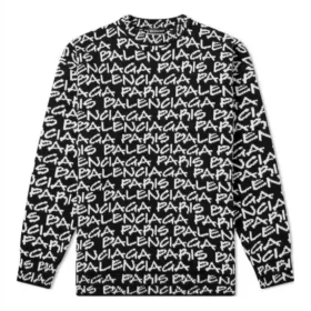 All Over Balenciaga Paris Intarsia-Pullover „Black White“ 599826T31701070 All Over Balenciaga Paris Intarsia-Pullover „Black White“ 599826T31701070