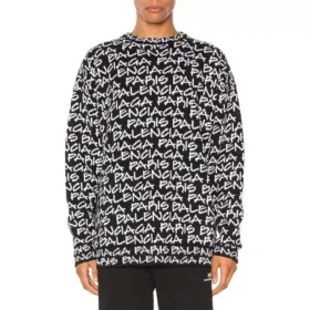 All Over Balenciaga Paris Intarsia-Pullover „Black White“ 599826T31701070 All Over Balenciaga Paris Intarsia-Pullover „Black White“ 599826T31701070