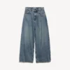 Baggy-Jeans für Damen mit tiefem Schritt in schmutzigem Vintage-Blau Baggy-Jeans für Damen mit tiefem Schritt in schmutzigem Vintage-Blau