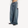 Baggy-Jeans für Damen mit tiefem Schritt in schmutzigem Vintage-Blau Baggy-Jeans für Damen mit tiefem Schritt in schmutzigem Vintage-Blau