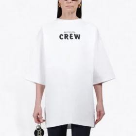 Balenciaga Herren-Crew-Shirt mit Aufdruck, kurzärmelig, weiß 620941TIV749040