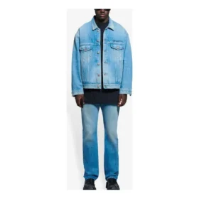 Balenciaga Herren-Denim-Jacke SS21 mit klassischem Logo, hellblau 657608TDW154307