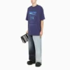 Balenciaga Herren FW21, chemische Reinigung, Alphabet-Print, Retro-Strick, kurzärmelig, marineblau 651795TKVF83866