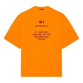 Balenciaga Herren FW21 HI MY NAME IS WIDE FIT Retro-Strick-T-Shirt mit Alphabet-Aufdruck, kurzärmelig, orange 661715TKVH57513 Balenciaga Herren FW21 HI MY NAME IS WIDE FIT Retro-Strick-T-Shirt mit Alphabet-Aufdruck, kurzärmelig, orange 661715TKVH57513