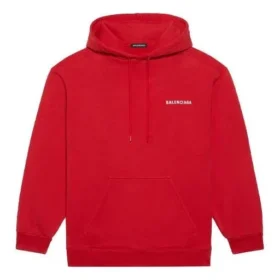 Balenciaga Herren FW21, locker sitzendes Langarm-Kapuzenshirt mit Logo, rot, 600583TIV846540 Balenciaga Herren FW21, locker sitzendes Langarm-Kapuzenshirt mit Logo, rot, 600583TIV846540