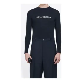 Balenciaga Herren-Langarmshirt mit elastischem Bund und kreativem Logo-Aufdruck, schwarz, 620966TIV491070