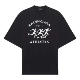 Balenciaga Herren-Laufshirt mit Musterdruck und Logo, locker geschnitten, kurzärmelig, schwarz 641614TJVK61070