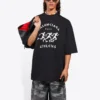 Balenciaga Herren-Laufshirt mit Musterdruck und Logo, locker geschnitten, kurzärmelig, schwarz 641614TJVK61070
