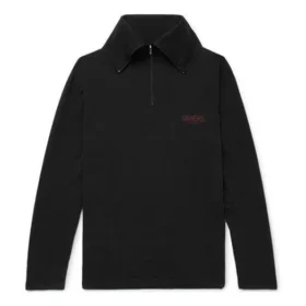 Balenciaga Herren-Pullover mit gesticktem Logo, halbem Reißverschluss und hohem Kragen, schwarz 486144TWK521000