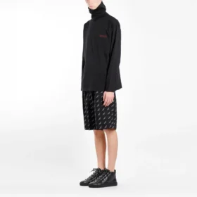 Balenciaga Herren-Pullover mit gesticktem Logo, halbem Reißverschluss und hohem Kragen, schwarz 486144TWK521000