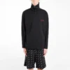 Balenciaga Herren-Pullover mit gesticktem Logo, halbem Reißverschluss und hohem Kragen, schwarz 486144TWK521000
