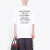 Balenciaga Herren-Pullover mit Rundhalsausschnitt, Kurzarm, weiß, mit Schriftzug, 641614TJVI39040