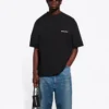 Balenciaga Herren SS21 Einfarbiges T-Shirt mit Logo-Aufdruck, kurzärmelig, schwarz 612966TJV871070