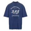Balenciaga Herren SS21 Laufshirt mit Musterdruck und Logo, locker geschnitten, kurzärmelig, blau 641614TJVK64866