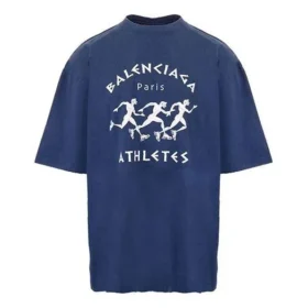 Balenciaga Herren SS21 Laufshirt mit Musterdruck und Logo, locker geschnitten, kurzärmelig, blau 641614TJVK64866 Balenciaga Herren SS21 Laufshirt mit Musterdruck und Logo, locker geschnitten, kurzärmelig, blau 641614TJVK64866