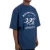 Balenciaga Herren SS21 Laufshirt mit Musterdruck und Logo, locker geschnitten, kurzärmelig, blau 641614TJVK64866