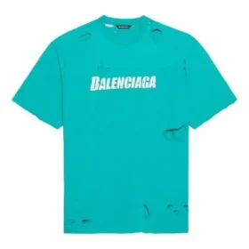 Balenciaga Herren SS21 mit Alphabet-Print, Lochmuster, Rundhalsausschnitt und kurzen Ärmeln, grün 651795TKVB84661 Balenciaga Herren SS21 mit Alphabet-Print, Lochmuster, Rundhalsausschnitt und kurzen Ärmeln, grün 651795TKVB84661