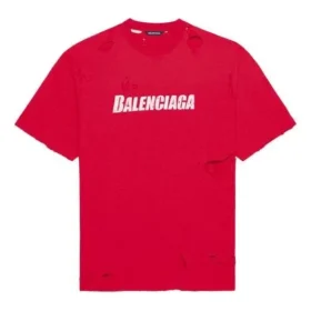 Balenciaga Herren-T-Shirt mit Alphabet-Print, Lochmuster, Rundhalsausschnitt und kurzen Ärmeln, rot 651795TKVB86295