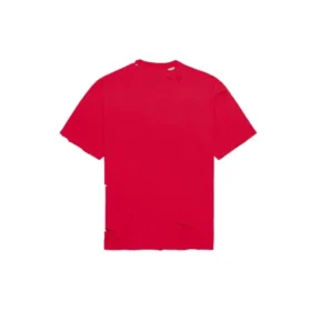 Balenciaga Herren-T-Shirt mit Alphabet-Print, Lochmuster, Rundhalsausschnitt und kurzen Ärmeln, rot 651795TKVB86295