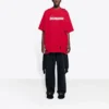 Balenciaga Herren-T-Shirt mit Alphabet-Print, Lochmuster, Rundhalsausschnitt und kurzen Ärmeln, rot 651795TKVB86295