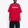 Balenciaga Herren-T-Shirt mit Alphabet-Print, Lochmuster, Rundhalsausschnitt und kurzen Ärmeln, rot 651795TKVB86295