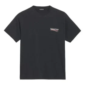 Balenciaga Herren-T-Shirt mit Aufdruck, kurzärmelig, schwarz 570803TAV441000