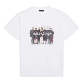 Balenciaga Herren-T-Shirt mit Band-Porträt-Print und Logo, Retro-Stil, kurzärmelig, weiß 612966TIV479000