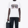 Balenciaga Herren-T-Shirt mit Band-Porträt-Print und Logo, Retro-Stil, kurzärmelig, weiß 612966TIV479000
