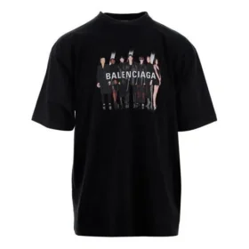 Balenciaga Herren-T-Shirt mit übergroßem Logo-Print im Retro-Stil, tiefem Ausschnitt und kurzen Ärmeln, schwarz 620969TIVA11000
