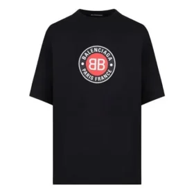 Balenciaga Herren-T-Shirt mit BLogo-Aufdruck, kurzärmelig, schwarz 612966TJVD61000