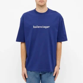 Balenciaga Herren-T-Shirt mit Logo-Alphabet, kurzärmelig, blau, 612966TIV541195