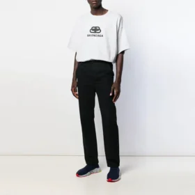 Balenciaga Herren-T-Shirt mit Logo-Aufdruck, Rundhalsausschnitt, kurze Ärmel, weiß 583214TFV652569