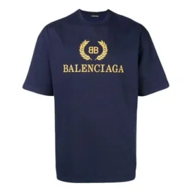 Balenciaga Herren-T-Shirt mit Logo, Rundhalsausschnitt, kurze Ärmel, marineblau 535622TAV044128