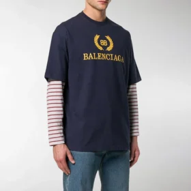 Balenciaga Herren-T-Shirt mit Logo, Rundhalsausschnitt, kurze Ärmel, marineblau 535622TAV044128