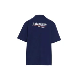 Balenciaga Herren-T-Shirt mit Political Campaign-Aufdruck, große Ausführung, kurzärmelig, marineblau 641675TIV521195