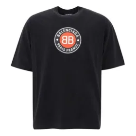 Balenciaga Herren-T-Shirt mit rundem BB-Alphabet-Logo, kurzärmelig, schwarz 641614TJV761000