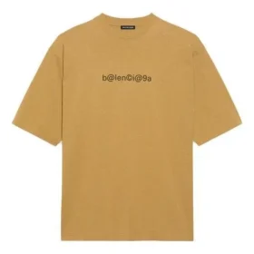 Balenciaga Herren-T-Shirt mit Rundhalsausschnitt, Alphabet-Print und kurzen Ärmeln, khaki, 620969TIV509605