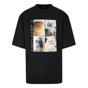 Balenciaga Herren-T-Shirt, mittellang, Rundhalsausschnitt, kurzärmelig, schwarz 641614TJVG81000