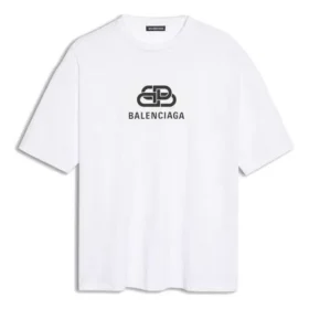 Balenciaga Herren-T-Shirt, weiß, mit BB-Logo, klassischer Logo-Aufdruck, Kurzarm 570803TEV489044