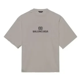 Balenciaga Mosaic Logo BB Alphabet Loose Hole Distress Kurzarm-T-Shirt für Herren, grau, 651795TKVF58174