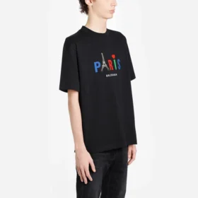 Balenciaga Paris Love Herren-T-Shirt mit Aufdruck, reguläre Passform, kurze Ärmel, schwarz 594579TGV431000