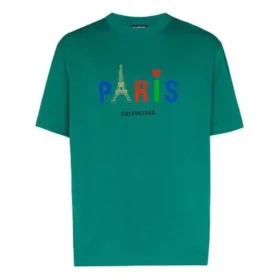 Balenciaga Paris Love Regular T-Shirt für Herren, bedruckt, kurzärmelig, grün 594579TGV433640