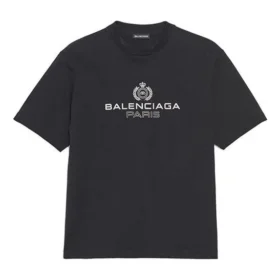 Balenciaga Retro-Strick-T-Shirt für Herren mit „BB Paris“-Aufdruck, kurzärmelig, schwarz 594579TGV601000 Balenciaga Retro-Strick-T-Shirt für Herren mit „BB Paris“-Aufdruck, kurzärmelig, schwarz 594579TGV601000