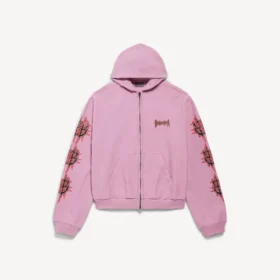 Balenciaga Sacra Cœur Damen-Hoodie mit Reißverschluss in mittlerer Passform in Old Pink Balenciaga Sacra Cœur Damen-Hoodie mit Reißverschluss in mittlerer Passform in Old Pink