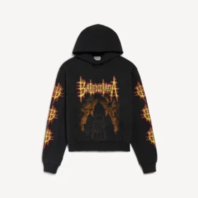 Balenciaga Sacra Cœur Hoodie für Damen in schwarzer Farbe mit mittlerer Passform Balenciaga Sacra Cœur Hoodie für Damen in schwarzer Farbe mit mittlerer Passform
