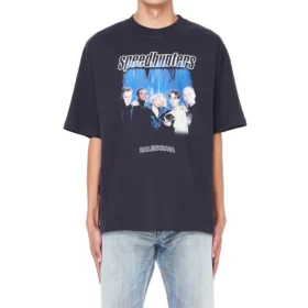 Balenciaga Speed Hunters für Herren, schwarz, blaues Band, kurzärmelig, grau, 541875TCV381055