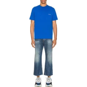 Balenciaga SS21 Alphabet Small Logo Kurzarm-T-Shirt für Herren, Blau, 556151TBV438077