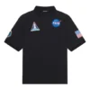 Balenciaga x NASA Crossover FW21 Herren-Poloshirt aus Baumwolle mit Weltraum-Print, einfarbig, schwarz 662493TKVG11070